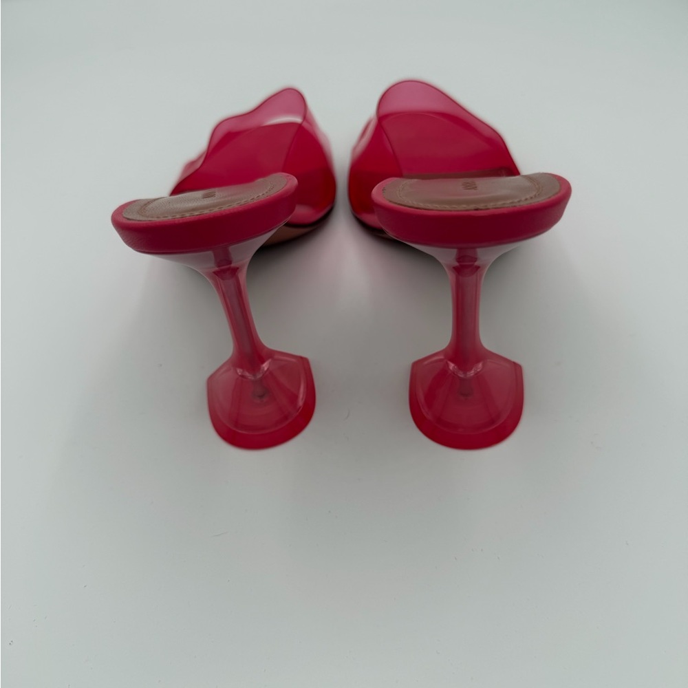 Amina Muaddi Pink PVC Mule Heels Square Toe Sandals Flared Heel Size 38 - Picture 4 of 7